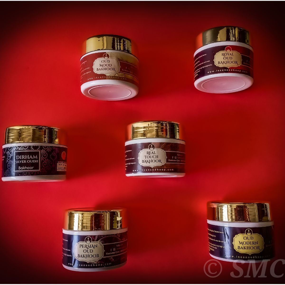 Oud Bakhoor (Set of 6 Fragrances) with Brass Loban Burner for Home Fragrance