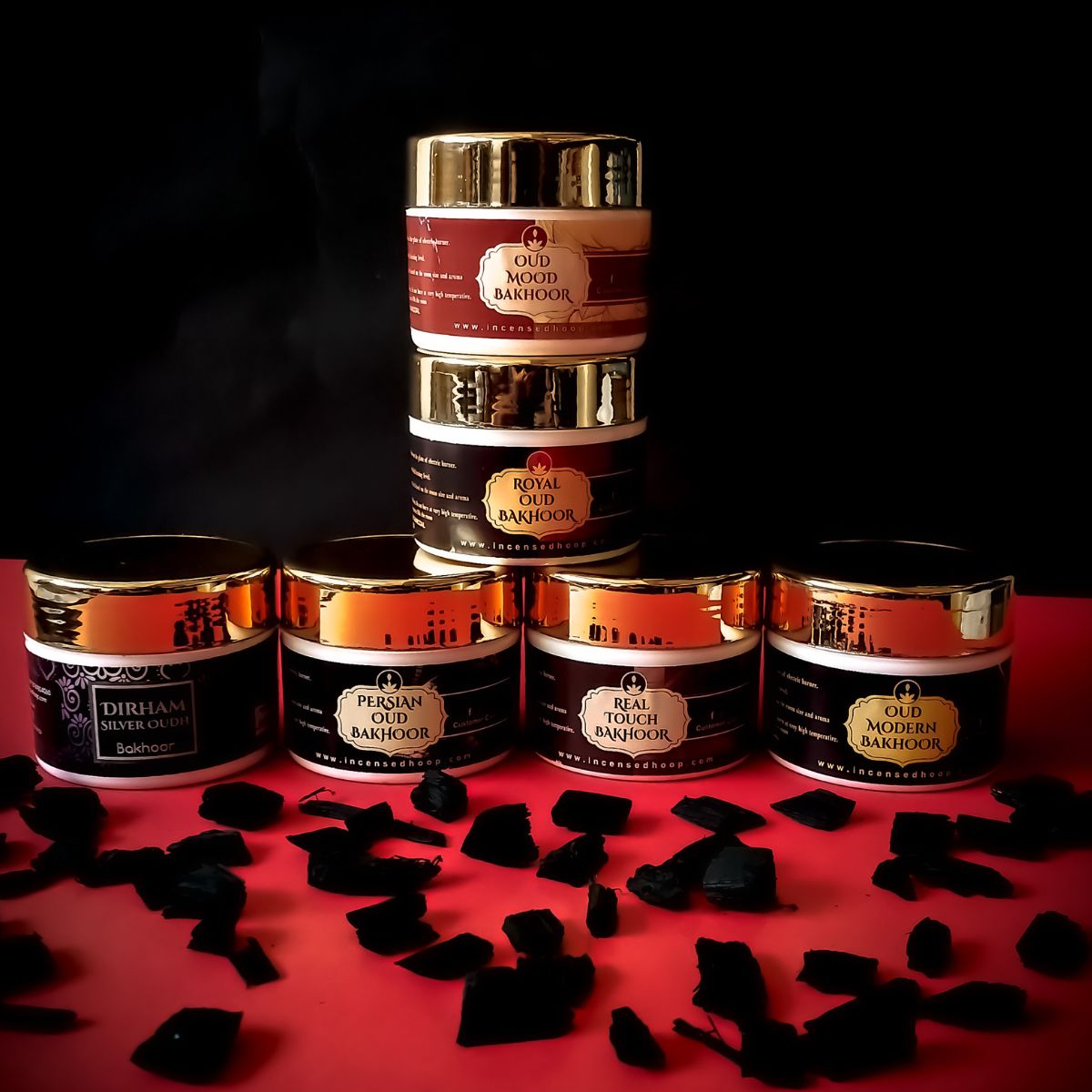 Oud Bakhoor (Set of 6 Fragrances) with Brass Loban Burner for Home Fragrance