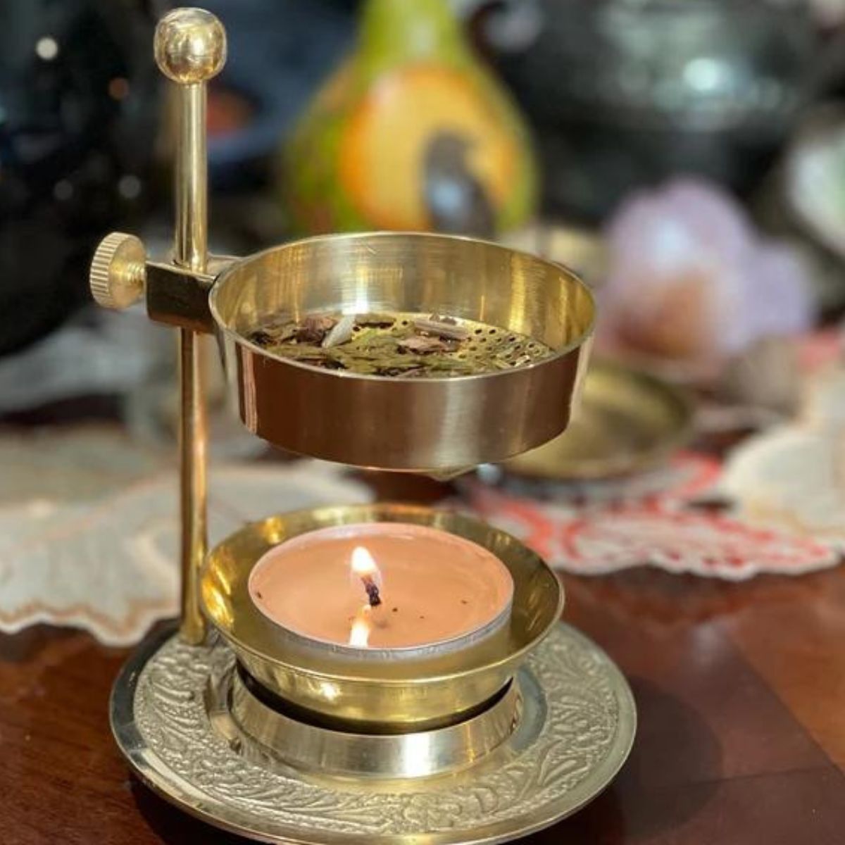 Brass Tealight Candle Holder Burner Loose Incense Burner Adjustable Tea Light Candle Burner No Charcoal Needed | Brass Tealight Candle Stand for Temple Home Office