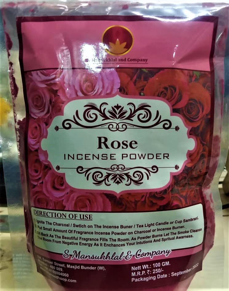 Rose Incense Powder 100 Grams Pack Dhoop Powder for Home Office Meditation Yoga Aromatherapy | Incense Powder for Pooja & Spiritual Events