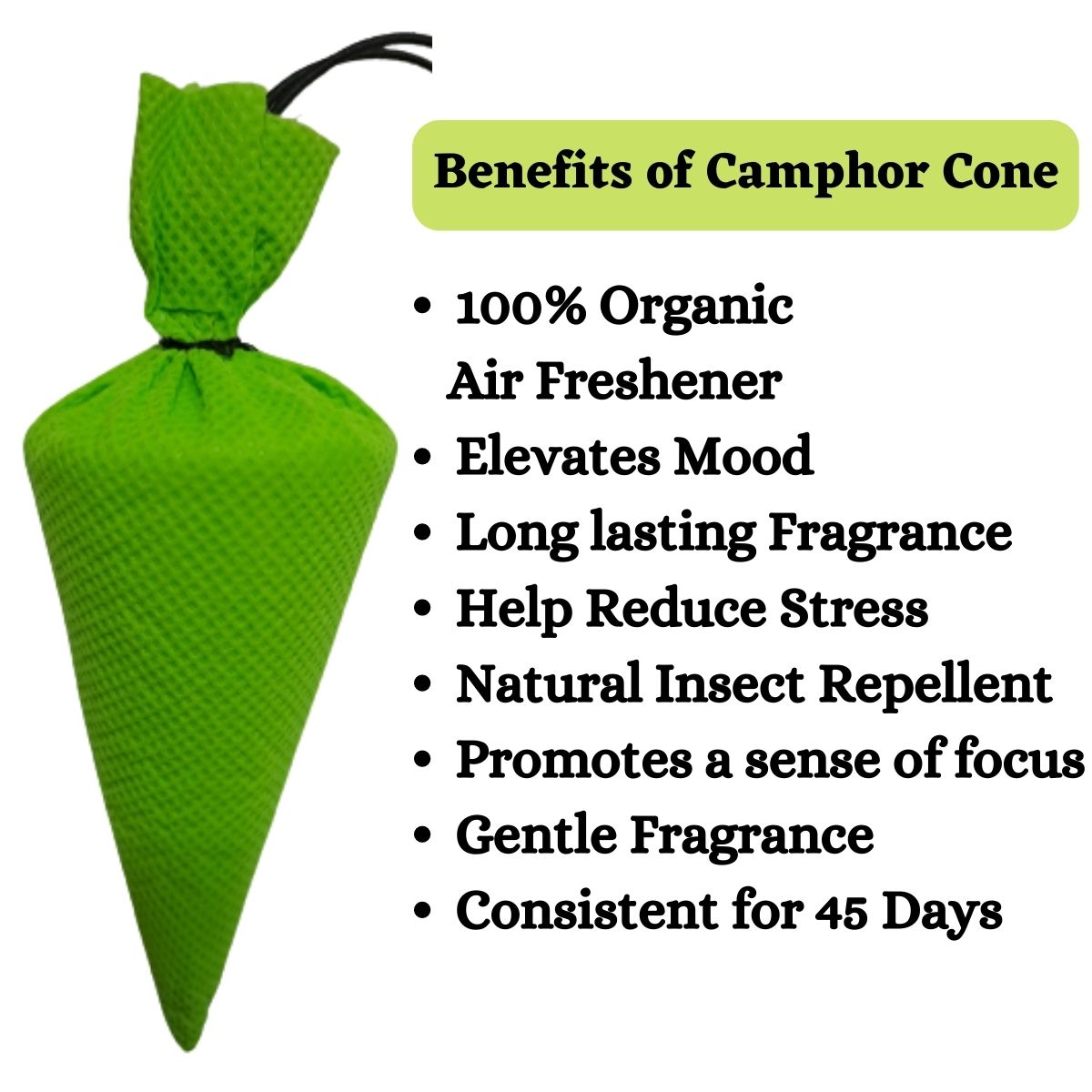 Camphor Cone 100% Pure & Organic Air Freshener for Home, Car, Room And Bathroom