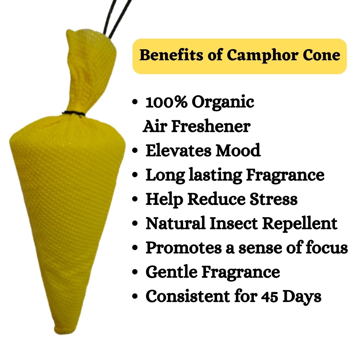 Lemon Camphor Cone 100% Pure & Organic Air Freshener for Home, Car, Room And Bathroom