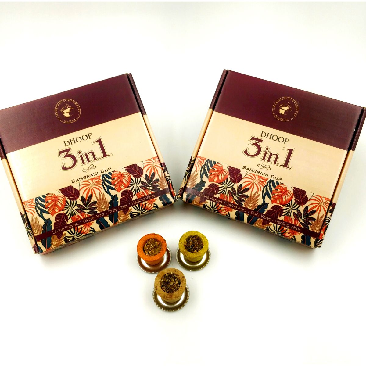 3 IN 1 Natural Sambrani Dhoop Cup for Pooja Spiritual Use | Dhoop Cup for Aromatherapy