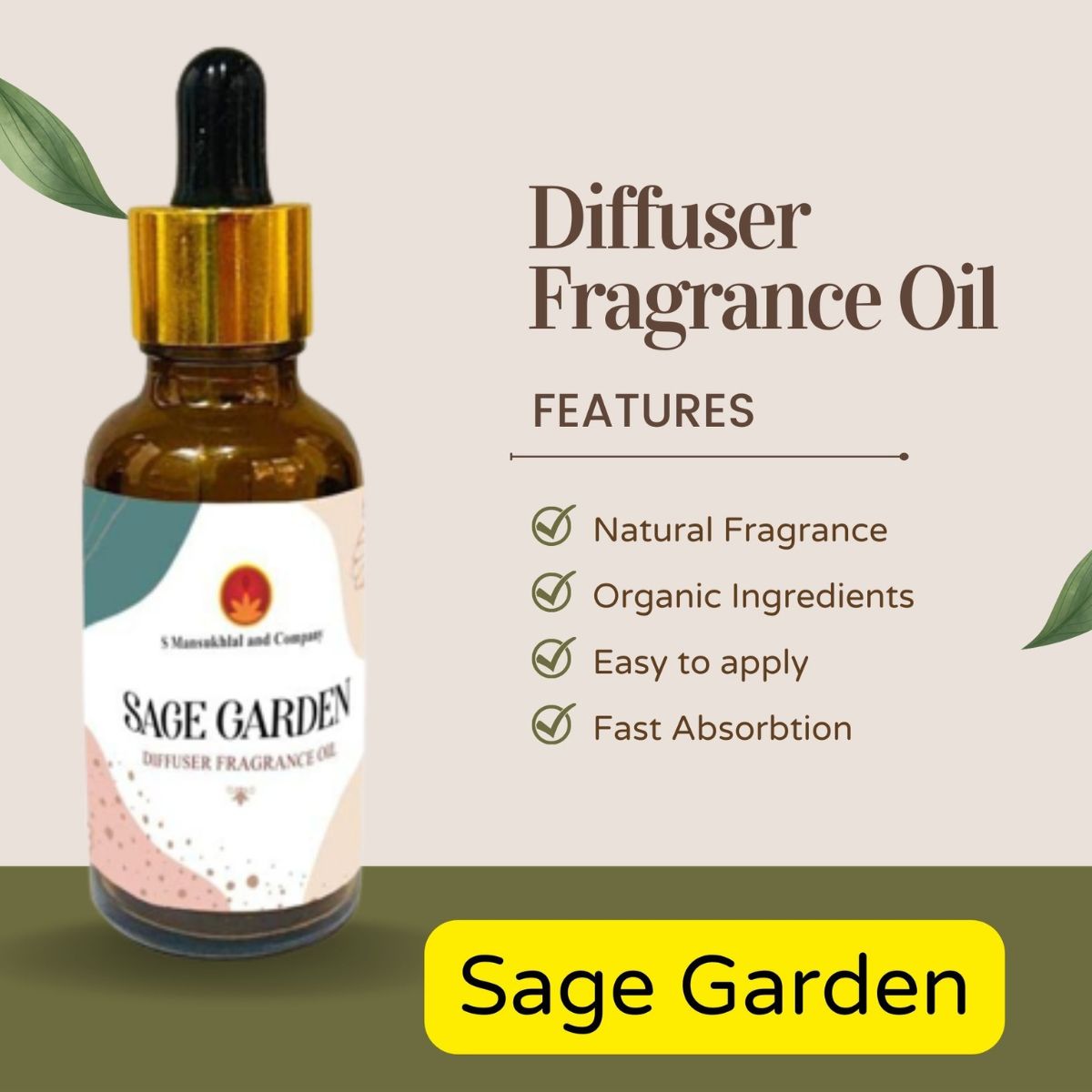 Sage Diffuser Fragrance Oil 10 ML for Home Office Spa Living Room 100% Pure and Natural Essentials Scented Oils for Aromatherapy