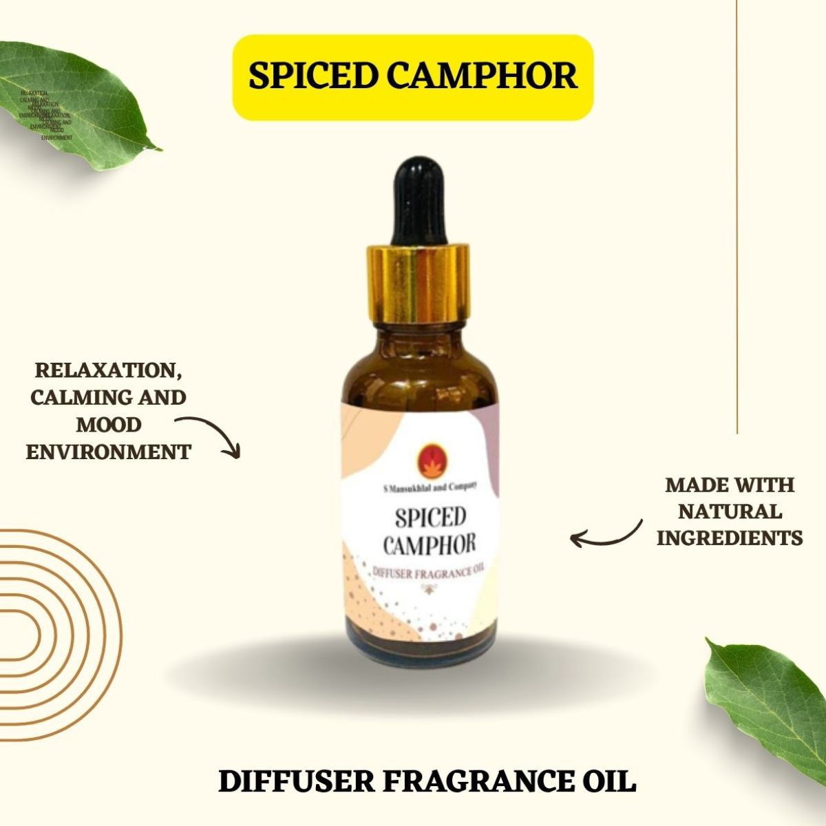 Spiced Camphor Diffuser Fragrance Oil for Home Office Spa Living Room 100% Pure and Natural Essentials Scented Oils for Aromatherapy