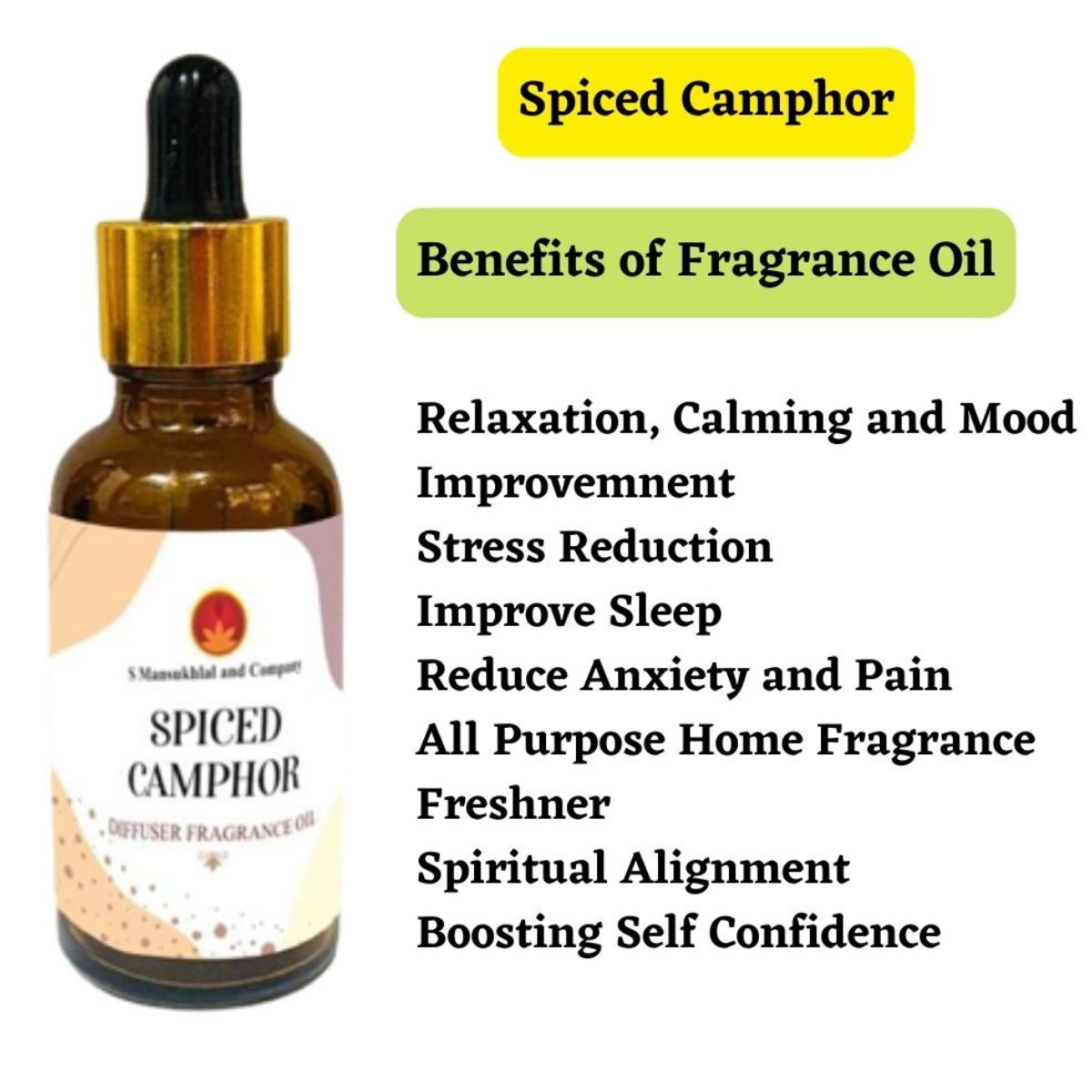 Spiced Camphor Diffuser Fragrance Oil for Home Office Spa Living Room 100% Pure and Natural Essentials Scented Oils for Aromatherapy