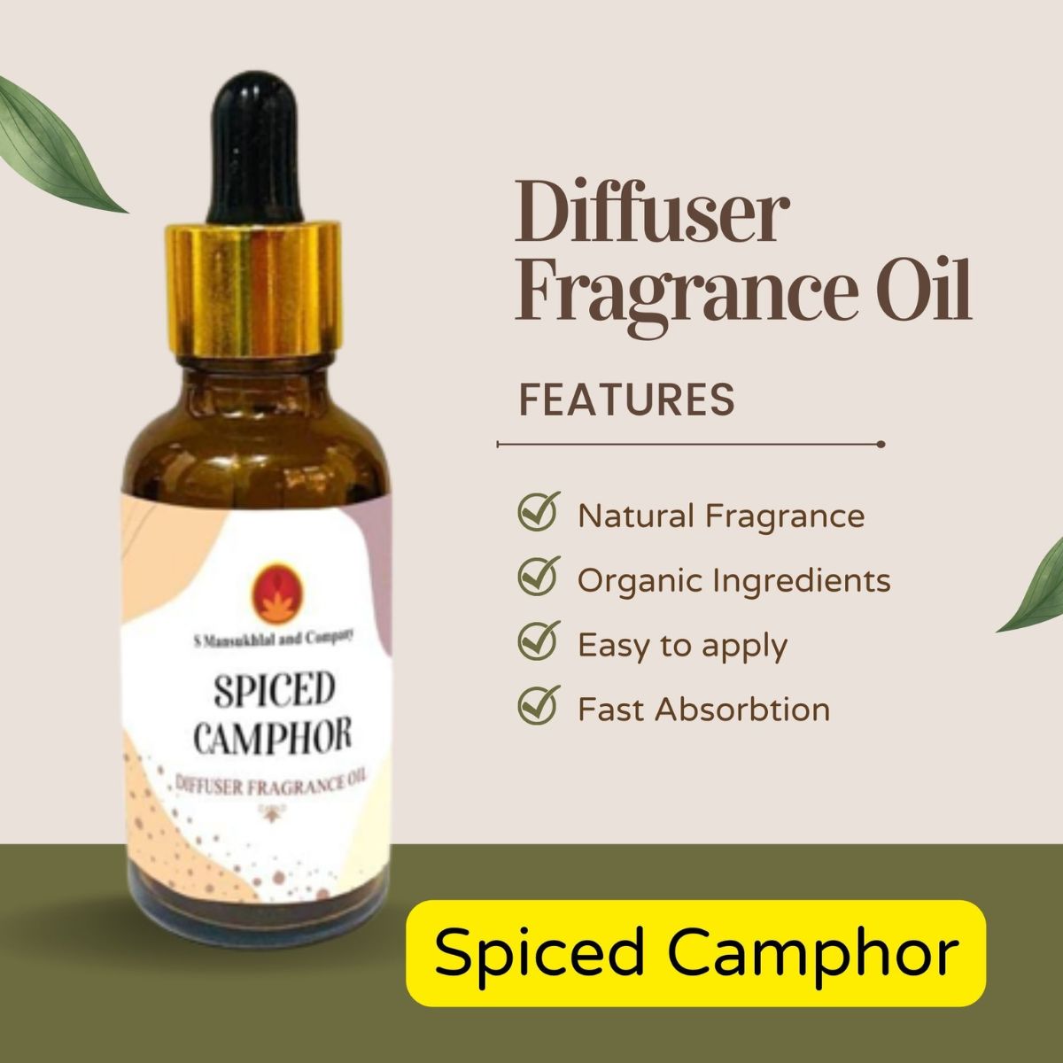 Spiced Camphor Diffuser Fragrance Oil for Home Office Spa Living Room 100% Pure and Natural Essentials Scented Oils for Aromatherapy