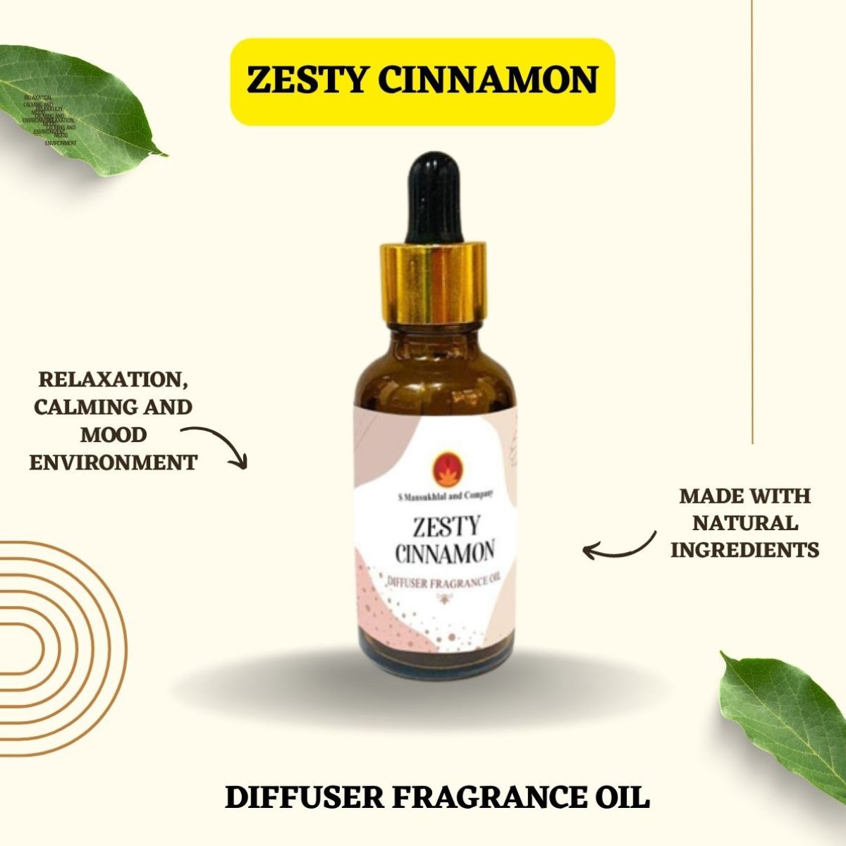 Zesty Cinnamon Diffuser Fragrance Oil for Home Office Spa Living Room 100% Pure and Natural Essentials Scented Oils for Aromatherapy