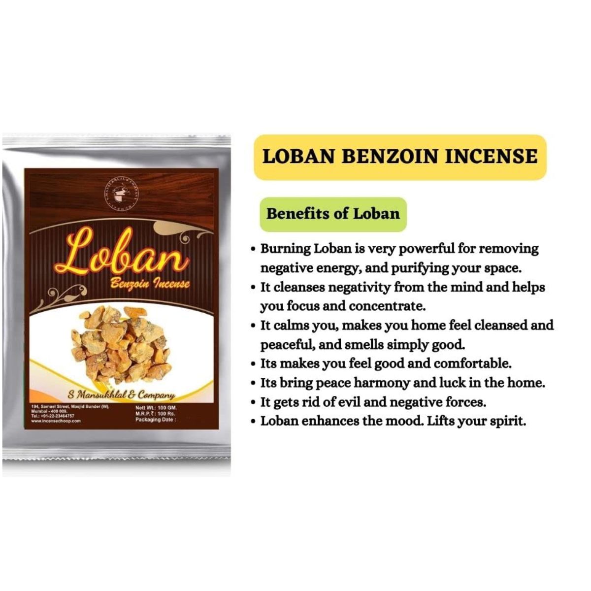 Loban Benzoin Incense 100 Gram Pack Resin for Home Fragrance Use | Loban Dhoop for Pooja Spiritual Events | 100% Pure & Natural Loban Dhoop