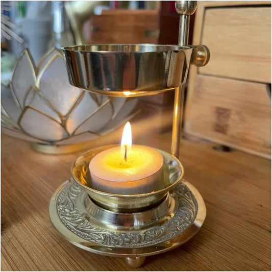 Brass Tealight Candle Holder Burner Loose Incense Burner Adjustable Tea Light Candle Burner No Charcoal Needed | Brass Tealight Candle Stand for Temple Home Office