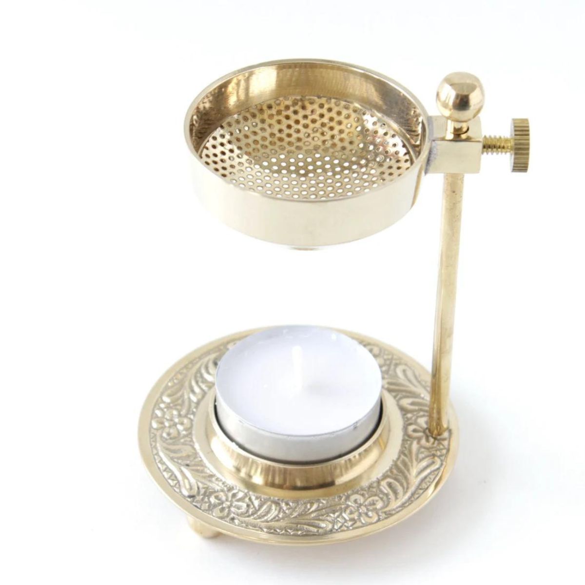 Brass Tealight Candle Holder Burner Loose Incense Burner Adjustable Tea Light Candle Burner No Charcoal Needed | Brass Tealight Candle Stand for Temple Home Office